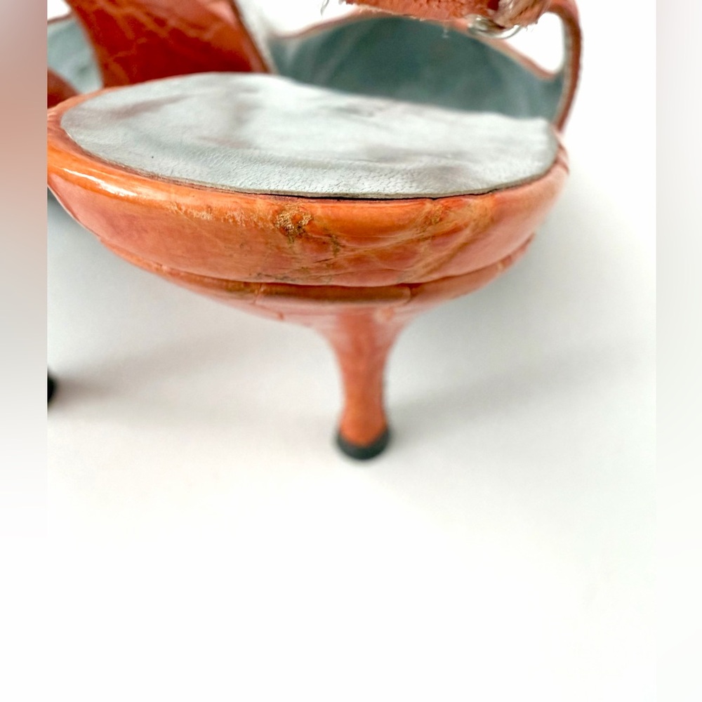 DOLCE & GABBANA | Orange Croc Embossed Slingback Kitten Heels EU 37.5 - Picture 9 of 13